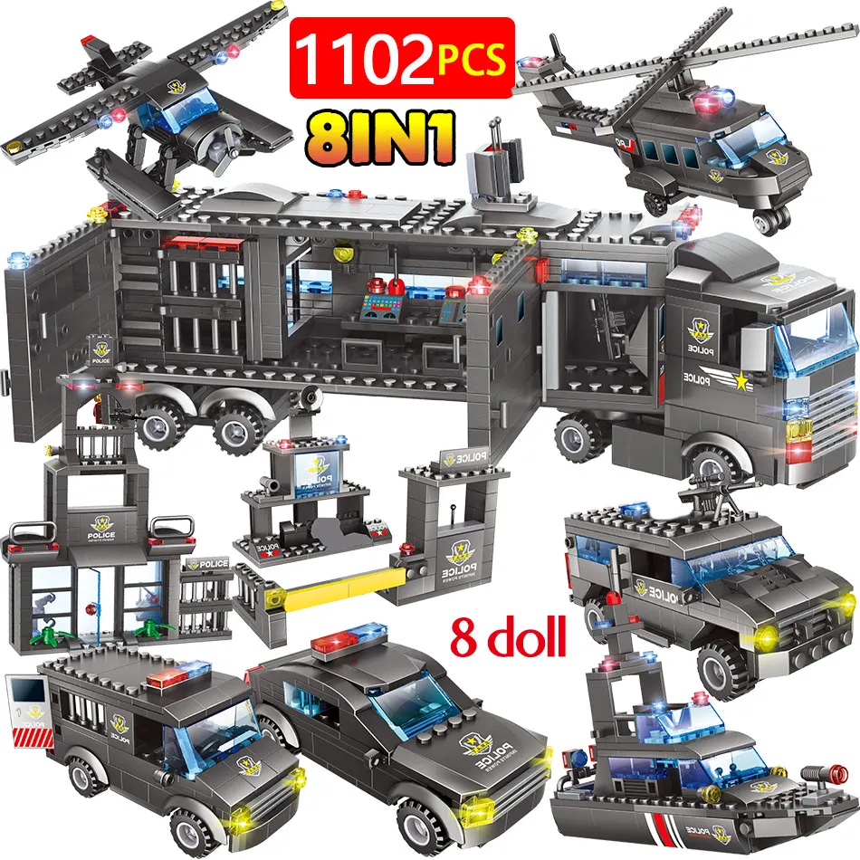 Blocos de Construção Cidade Militar Polícia Estação Compatível Ww2 Swat Equipe Caminhão Blocos Educativos Crianças Brinquedos Presentes 2 Cheap Blocos