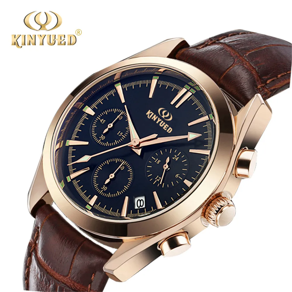 

2017 Kinyued Quartz Wrist Watch Men Clock Famous Top Brand Luxury eather strap Sport Quartz-Watch Relogio Masculino Hodinky