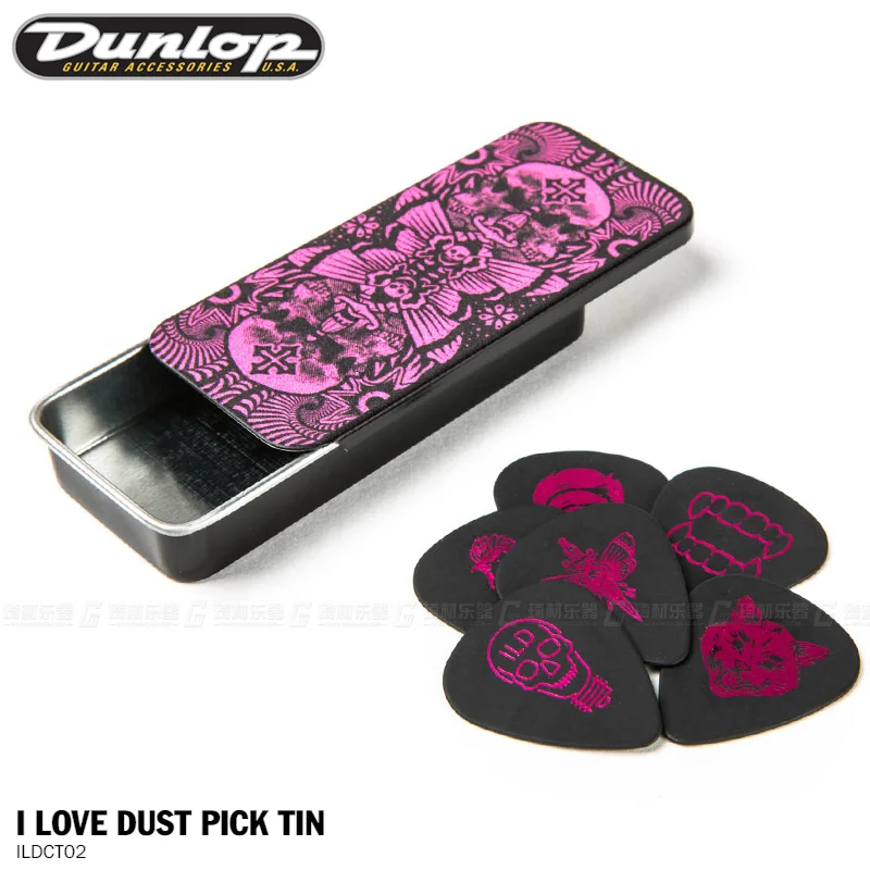 Dunlop ILOVEDUST I LOVE DUST Ассорти Tortex Guitar pick Tin, зеленый/пурпурный