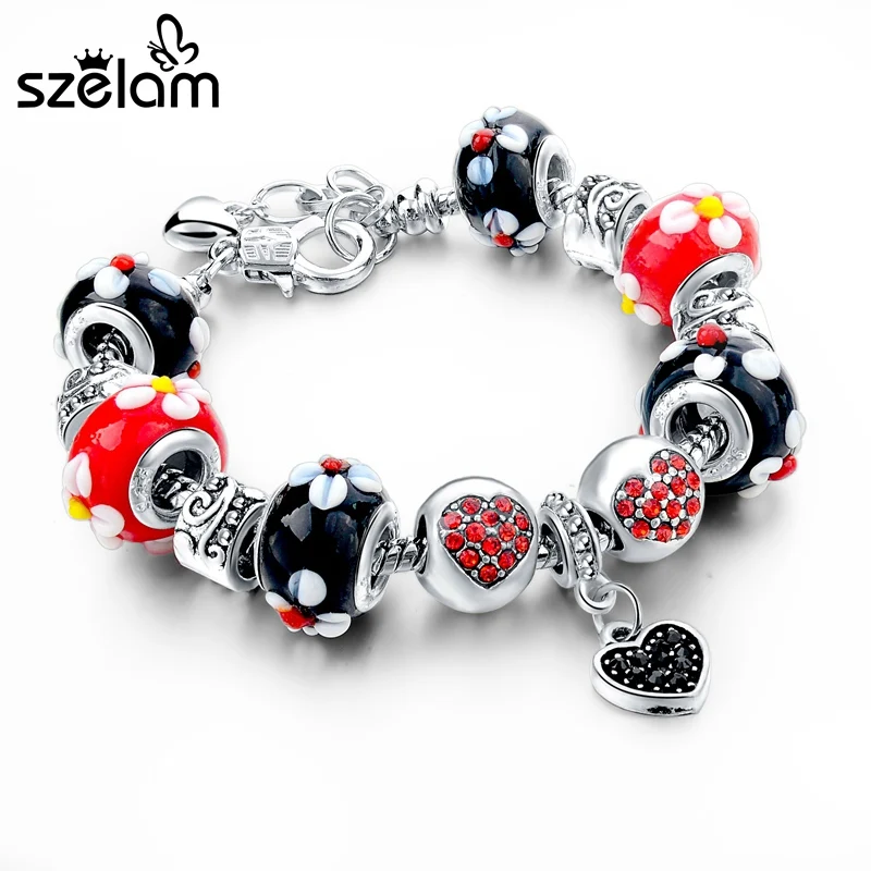 

SZELAM Heart Charms Bracelets & Bangles for Women with Murano Glass Beads DIY Friendship Bracelets SBR150050