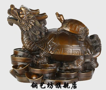 

12'' China Dragon Turtle Tortoise Ingot Copper Cash Lucky Bronze Statue
