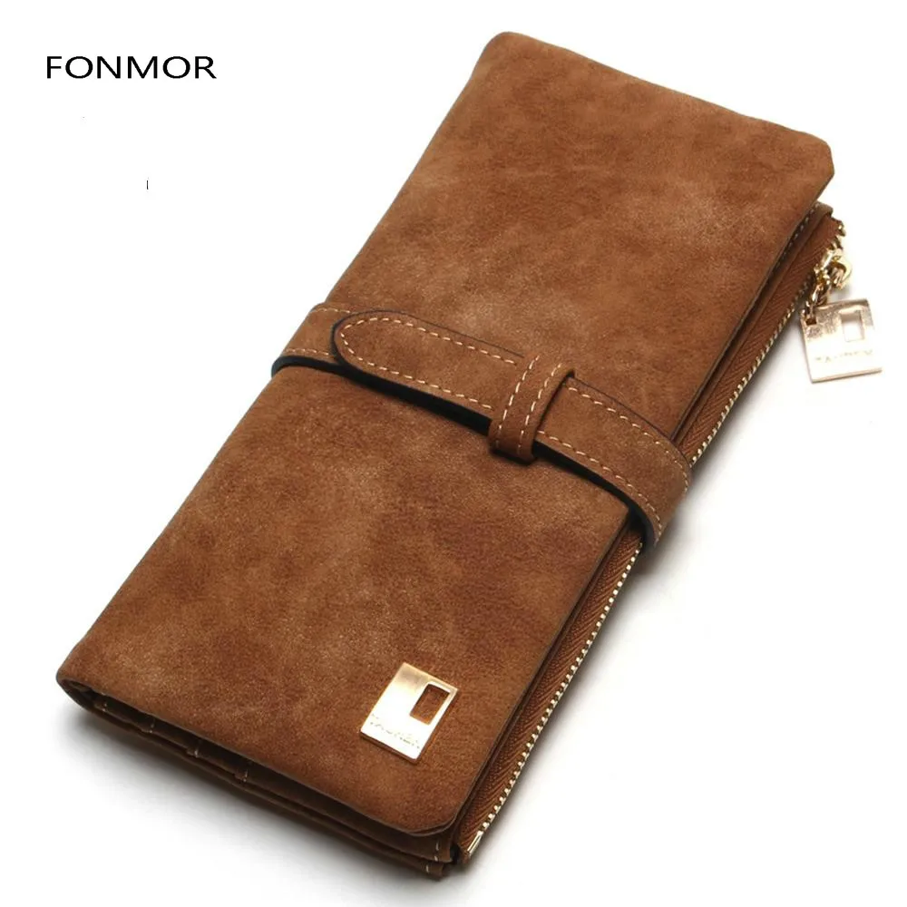 

2019 New Fashion Women Wallets Drawstring Nubuck Leather Zipper Wallet Women's Long Design Purse Two Fold More Color Clutch