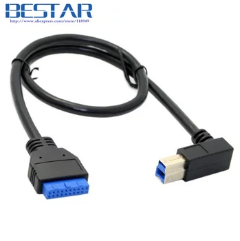 

90 Degree Left angled USB 3.0 B Type Male to USB3.0 Motherboard 20pin Header Adapter Cable 50cm 0.5m