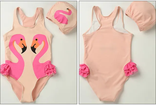 Andzhelika dzieci strój kąpielowy jeden kawałek dziewczyna Bird Print stroje kąpielowe Baby Cup Swim Hat dziecko Sport Body kąpielowy strój dla dziewczyn -