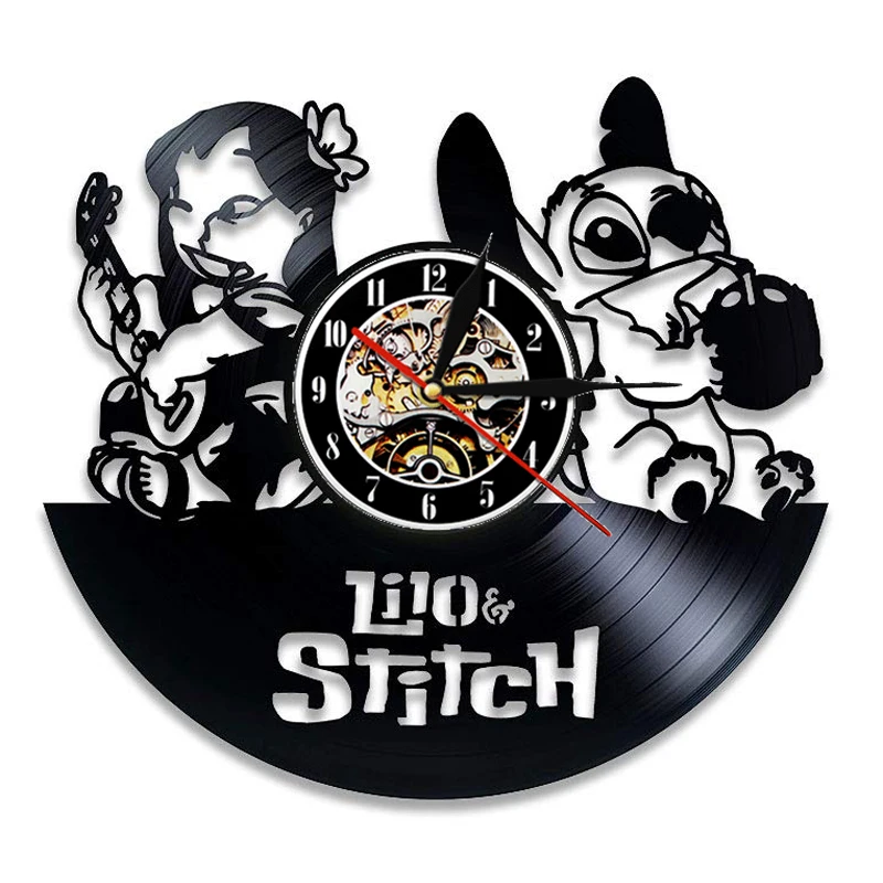 Kovides Lilo& Stitch декоративные настенные часы детская комната наклейки «Стич» виниловые часы-пластинка настенные часы подарок на день рождения для детей