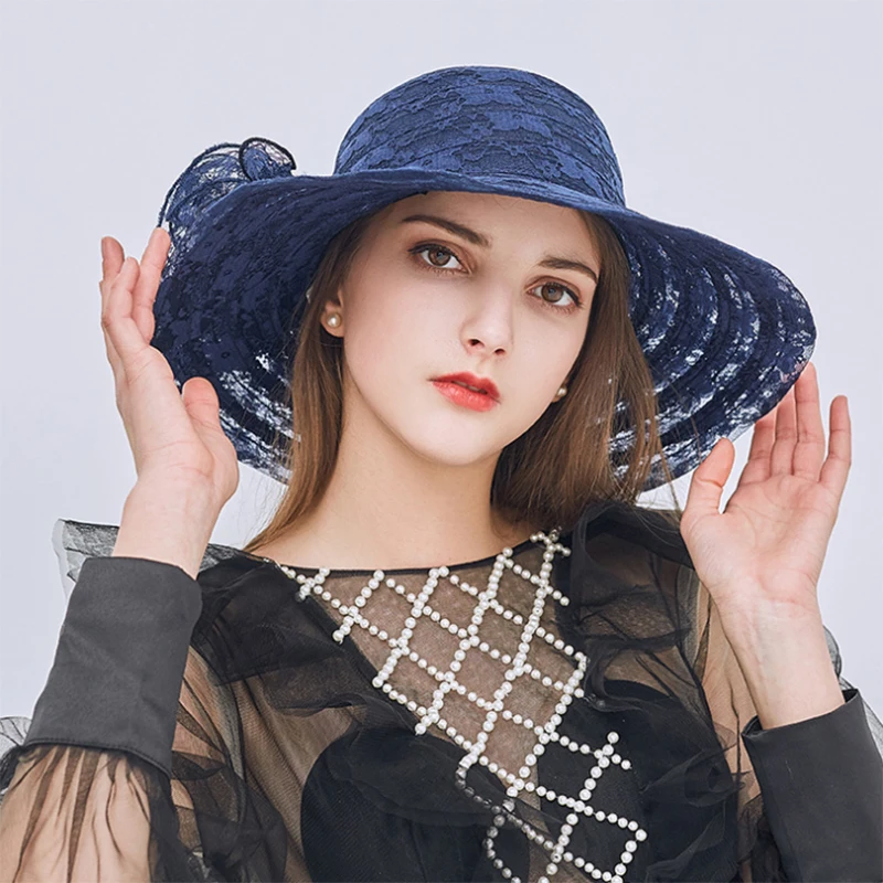 2018 جديد خمر الزهور الدانتيل صافي الغزل قبعات للحماية من الشمس للنساء الصيف الواسعة الحافة طوي في الهواء الطلق السفر الشاطئ قبعات