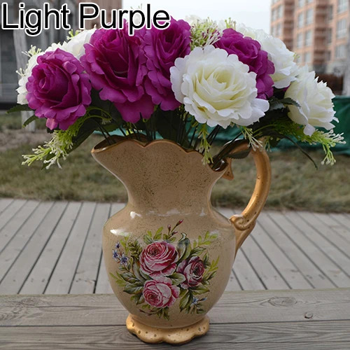 1 Large Bouquet 24 Heads Bridal Wedding Artificial Faux Silk Rose Flowers Decor (4)