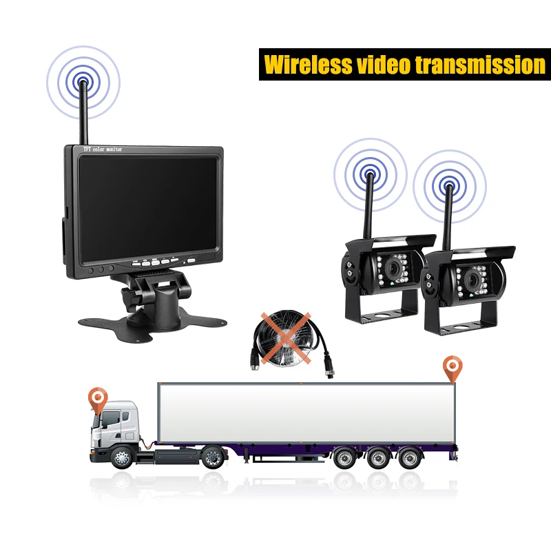 

Wireless Rear View Camera Vehicle 7 inch HD Monitor With Dual Night Vision Waterproof Backup Cameras Kits for Truck Trailer Bus