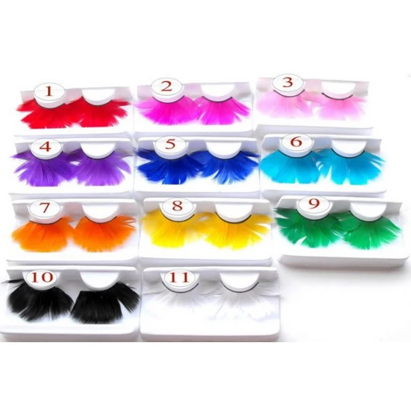 

10pairs Fashion Colors Cosplay Feather False Eyelashes Party Costumes Fake Eye Lashes Makeup Tools Feather Eyelashes Extension
