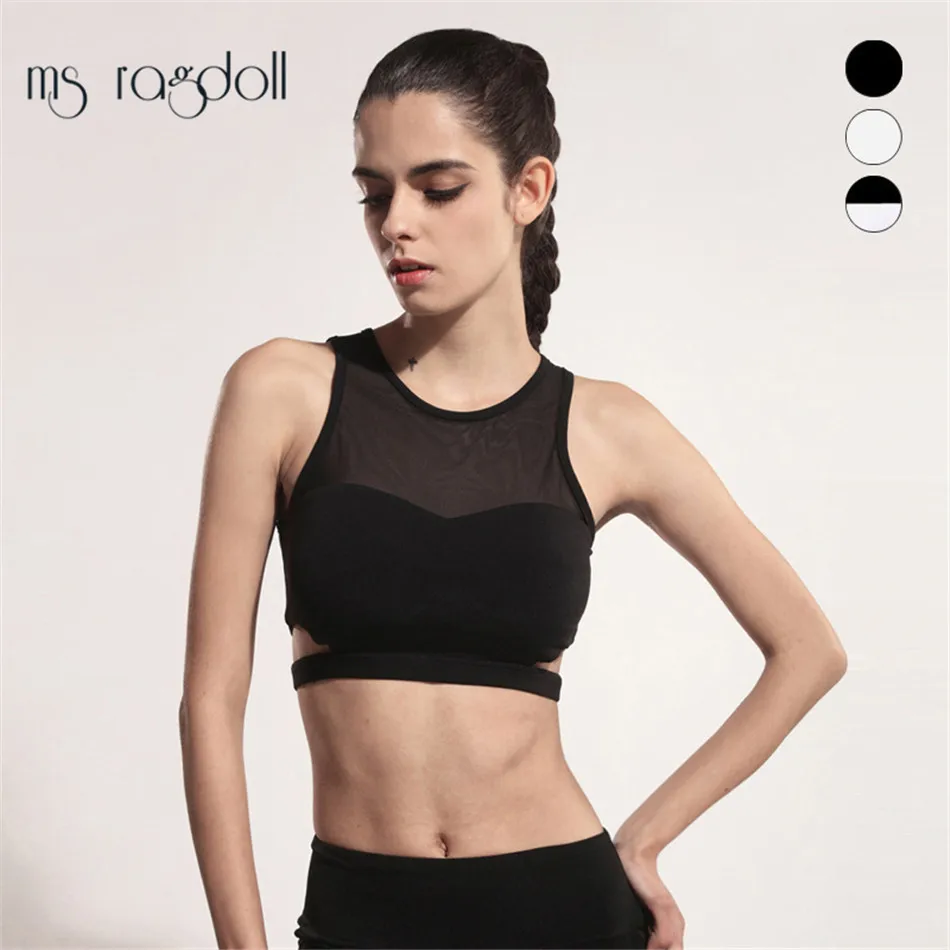 

Ms Ragdoll Women Mesh Patchwork Sports Bra Tank Tops Bodycon Slim Gym Sports Clothing Bustier Vest Crop Tops Bralette Blouses