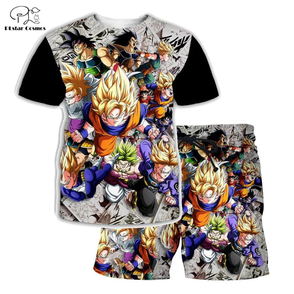 

PLstar Cosmos Summer T Shirts Printed Dragon Ball Z 3D T-Shirt and shorts Mens for boy Super Saiyan Suit Free shipping