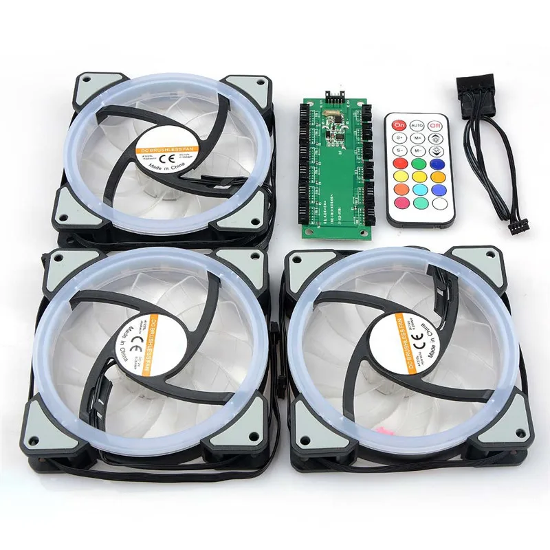 

DR12 3pcs CPU Cooler Cooling Fans RGB Adjust LED 120mm Quiet + IR Remote Computer Case PC Cooler Cooling RGB Case Fan