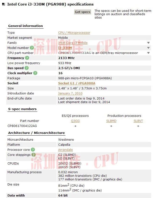 Оригинальный процессор Intel core I3 330 м 3 м Кэш 2,1 ГГц ноутбука Тетрадь процессор Бесплатная доставка I3-33M