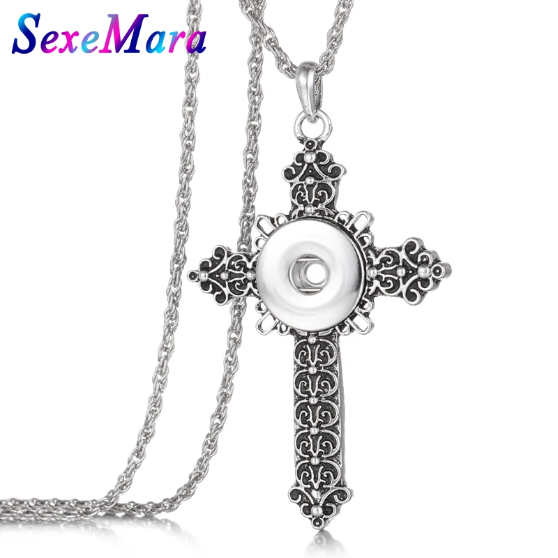 New Jesus Cross Snap Pendant Necklace with Stainless Steel Chain 18mm