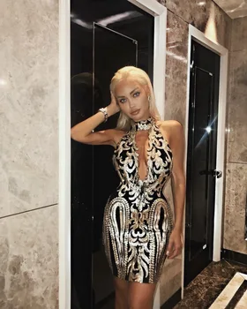 

halter Sequined Hollow out Fashion Strapless Backless Sexy Women Dress Pub Celebrity Body Con evening Party Dresses wholesale