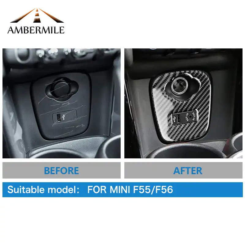 Cornice per accendisigari decorazione interna in fibra di carbonio decorativa per Mini Cooper F55 F56 F57