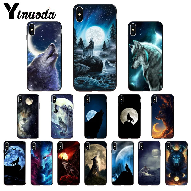 Yinuoda чехол из ТПУ с Луной и волком мягкий силиконовый для телефона Apple iPhone 8 7 6 6S Plus X