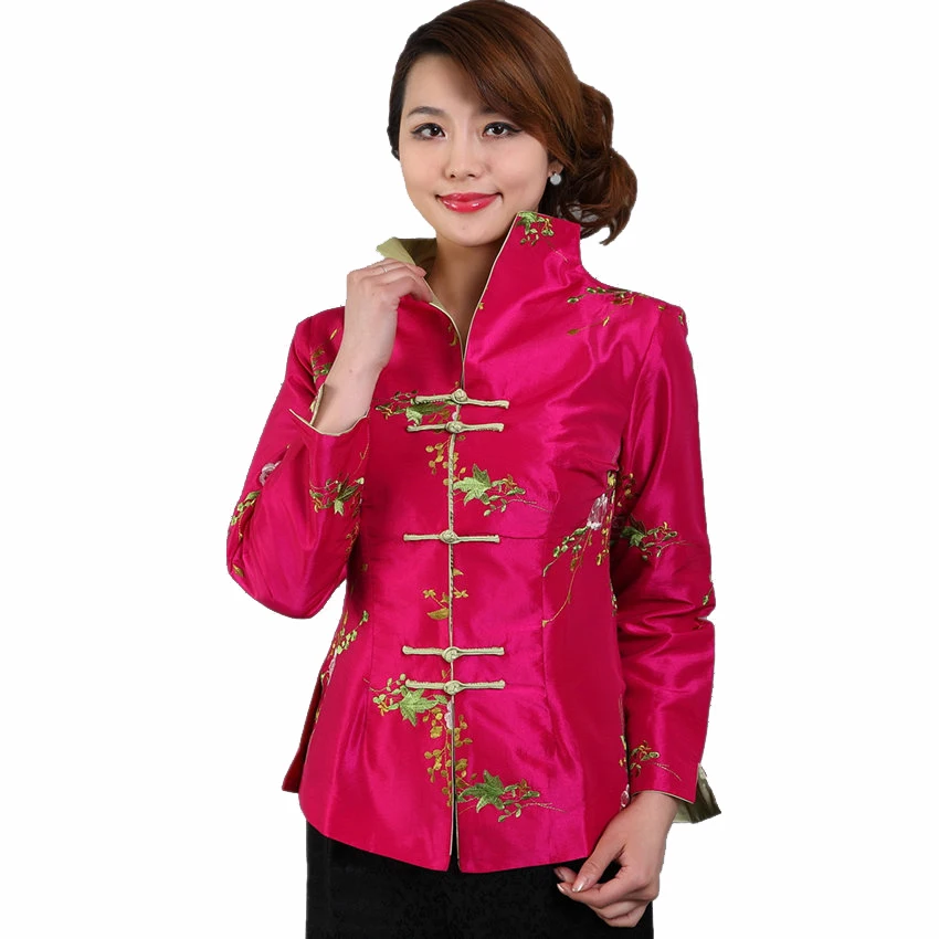 

2017 High Fashion Orange Lady Satin Coat Chinese Traditional Handmade Button Clothing Print Jacket Size M L XL XXL XXXL PF015