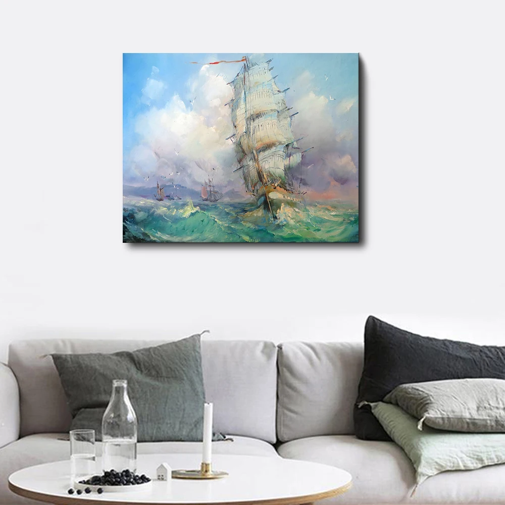 

Laeacco Graffiti Sailboat Wall Art Outside Posters and Prints Nordic Painting in Canvas Living Room Bedroom Home Decor No Frame