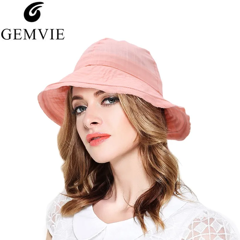 GEMVIE Summer Hats Beach Bucket Hat For Women Solid Color Thin