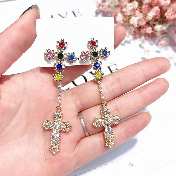 Cross vintage cubic zircon tassel earring 925 silver post Hypoallergenic fadeless fashion jewelry stud earrings for women gift