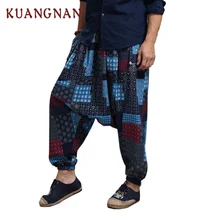 KUANGNAN, хлопковые льняные брюки, мужские брюки, хип-хоп, штаны для бега, мужские, один размер, спортивные штаны, японские джоггеры, уличная одежда, мужские штаны