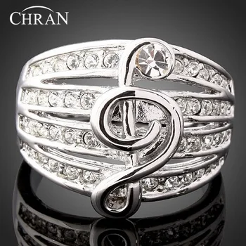 

CHRAN Siver Plated Music Note Style Sparkling Crystal Fings Rings for Women Jewelry Party Gift