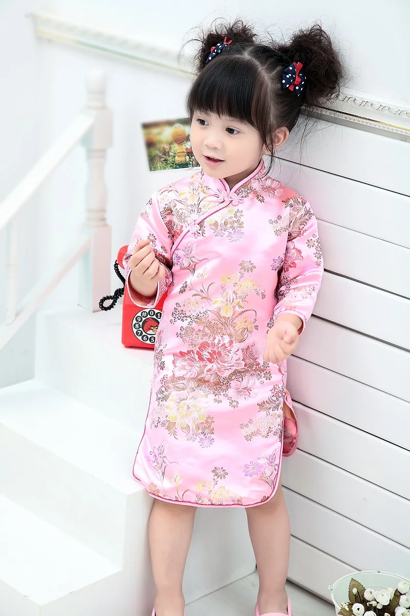 Летнее платье Ципао с рукавом три четверти для маленьких девочек, детская одежда, Чонсам с цветочным рисунком, подарок на год, традиционная китайская одежда