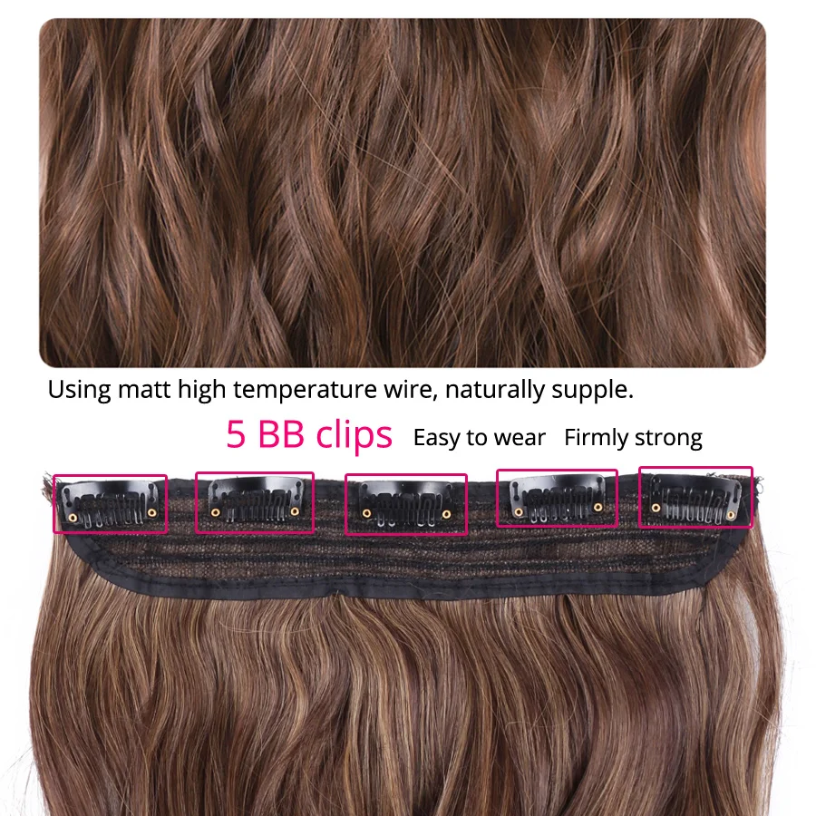 Leeons 22 inches Synthetic 5 Clips in Hair Extensions Body wave Natural Hair Fake False Hair Piece Extentions For Women And Girl