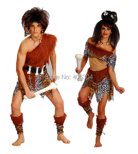 

Free shipping COSPLAY Halloween native costume Indian leopard print long wool Savages Men and women dress clothes