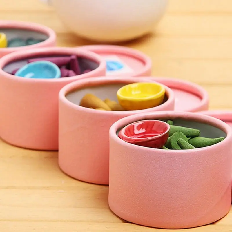 

25 pcs/lot Colorful Fragrance Triple Scent Incense Cones Home Decor Incienso Encens with Tray