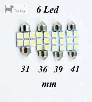 

50 Pcs Car styling Festoon 6SMD 5050 led festoon LED light Interior Dome Light Lamp Bulb For Car White 12V free shipping