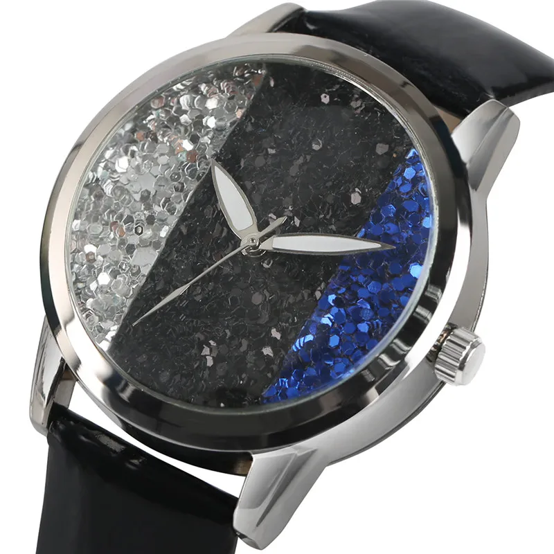 

Beautiful Women Watches Color Blocking Trend Sequin Design Striped Cusual Quartz-watch Lady Girls Girlfriend relogio feminino