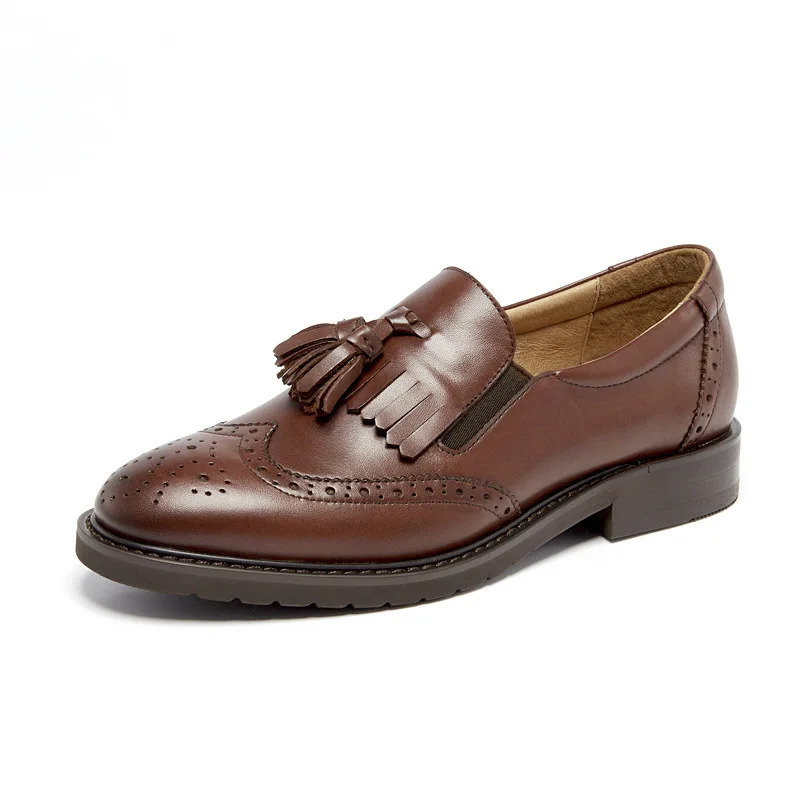 Top Quality Women Flat Shoes Genuine Leather Carved