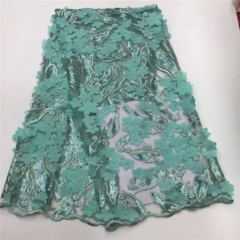 

Madison African Sequins Lace Fabric 2019 High Quality Teal Green French 3D Flower Tulle Lace Nigerian Laces Fabrics For Wedding