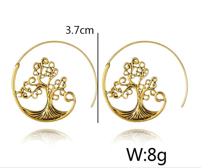 Bohemian Round Spiral Drop Earrings Big Ethnic Gold Silver Color Punk Whirlpool Gear Earrings for Women Fashion Jewelry-size (2)