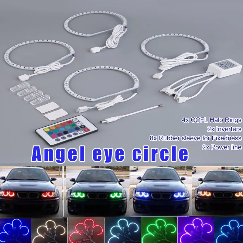 

4Pcs RGB 131mm 5050 LED Angel Eye Ring Light with Remote Control for BMW E36 E38 E39 E46 XR657