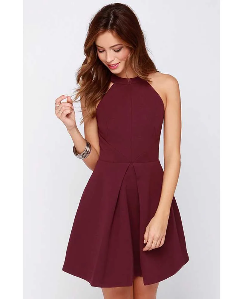 

robe de soiree Arrival Halter Fashion Burgundy Homecoming gown 2018 A-line Elegant Party Short Prom gown bridesmaid dresses
