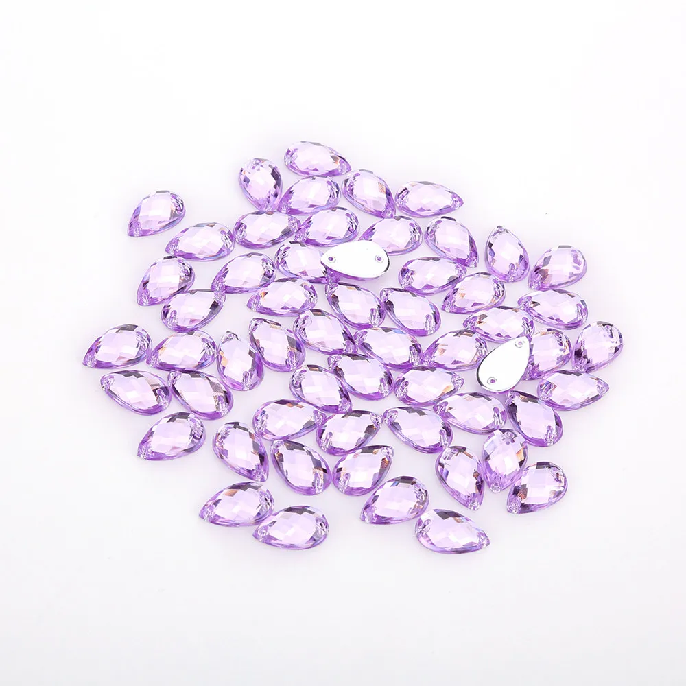 TPSMOC 8*13mm/10*14mm/13*18mm/18*25mm Water Drop Colorful Acrylic Sew On Rhinestone Flatback Crystal Beads For DIY Dress - Цвет: Purple