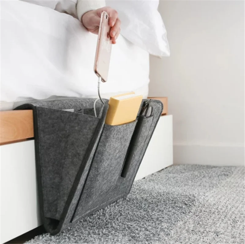 

Christmas Grey Bed Storage Pockets Felt Bedside Hanging Storage Organizer Holder with 2 Inner Pockets for Bed Table Sofa
