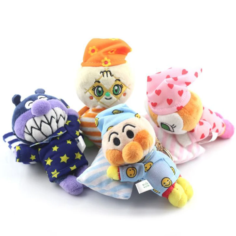 

1 Pc Kawaii Anime Anpanman Bread Superman & Bacteria Baikinman Plush Keychain Small Pendant Keyring For Girl Child Gift