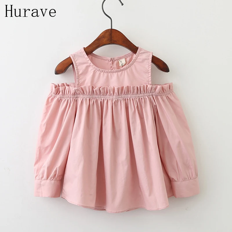 

Hurave 2019 Autumn New Children's Clothing Version Of The Fungus Ear Strapless Solid Color Cotton Girl Bblouse C9L1