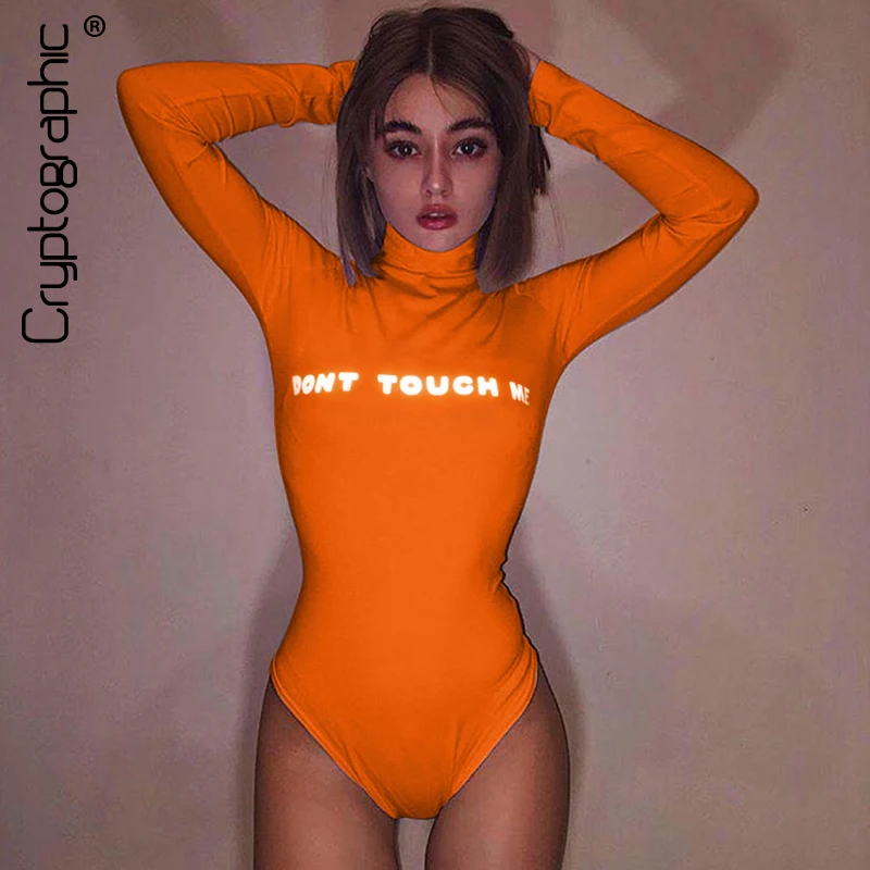 

Cryptographic Holographic Letter Long Sleeve Bodysuit Turtleneck Women Tops Casual Romper Womens Jumpsuit Fashion Party Clubwear