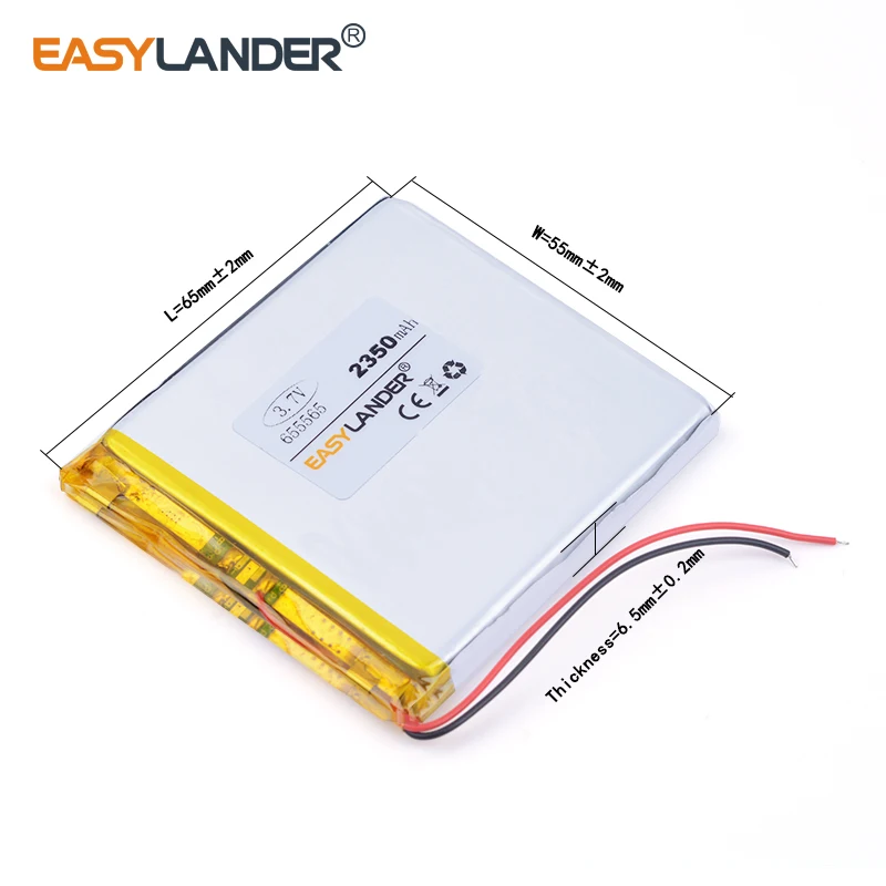2350mAH 655565 полимерный литий ионный аккумулятор для dvr GPS mp3 mp4 сотовый телефон