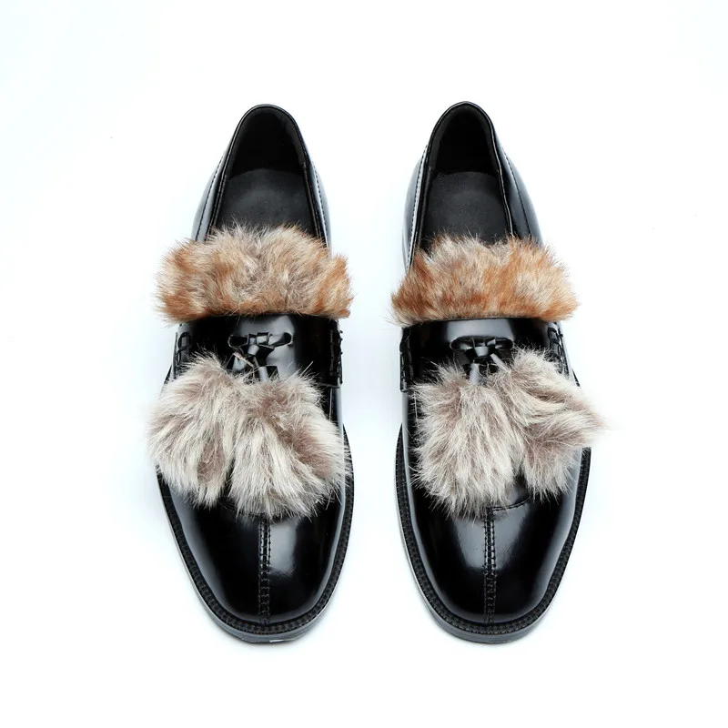 Fumar 2 Style Mocasines Personalizado Vestido 1 Shooegle Slip Peludo on Otoño Moda Piel Lujo Pelo Hombre Zapatos style Fiesta Hombres Casual gnRpq7xf