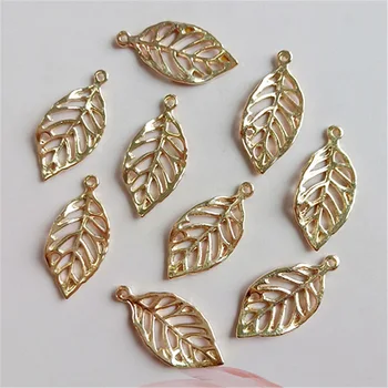

100 PCS 13*28mm Metal Zinc Alloy Gold Leaves Pendant Charm For Jewelry Making