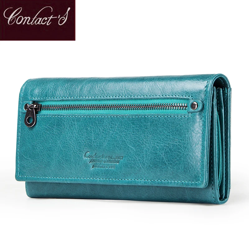RFID pour femme en cuir Véritable long deux volets Portefeuille Argent Porte-carte Pochette Sac à main qu