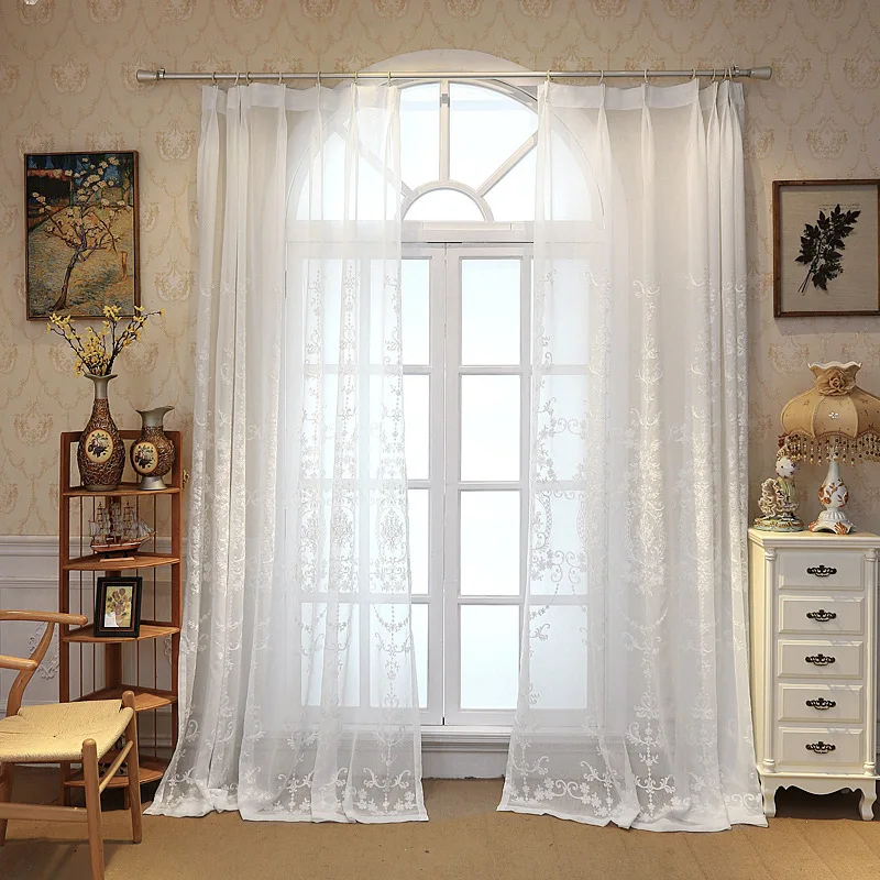 

European Embroidered Tulle Window Curtains For Living Room Curtains For Bedroom Sheer White Curtains