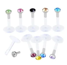 

10PCS/LOT Mixed 10 color Rhinestone Labret Lip Ring Soft Acrylic Body Jewelry Black White base Lip Piercing body Jewelry