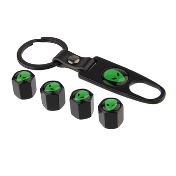 

1 Set Black/Silver ET Alien Logo Car Tyre Valve Stem Caps Air Dust Covers+Tool Wrench Keychain Car Styling Sticker For All Cars